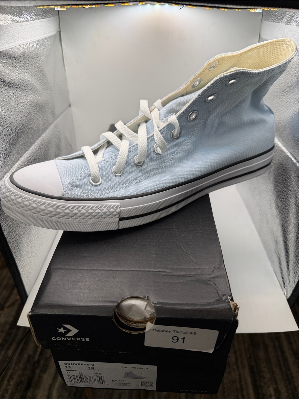 Converse High Top Sneaker in Light Blue and White - Picture 1 of 6